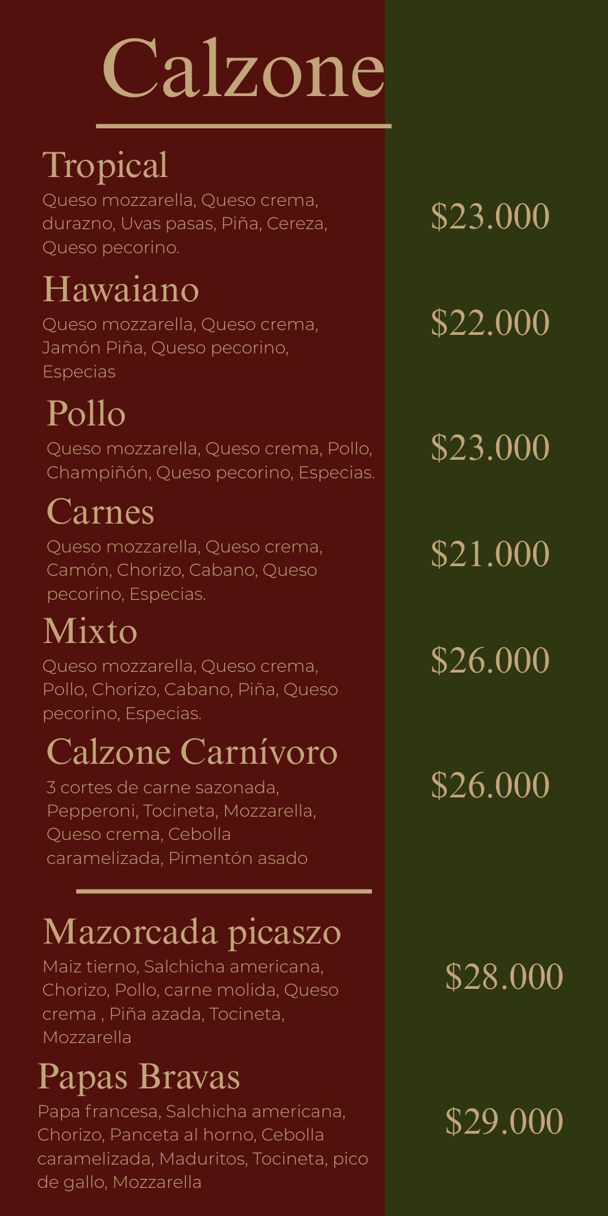 Página 11 del menú de Picaszo